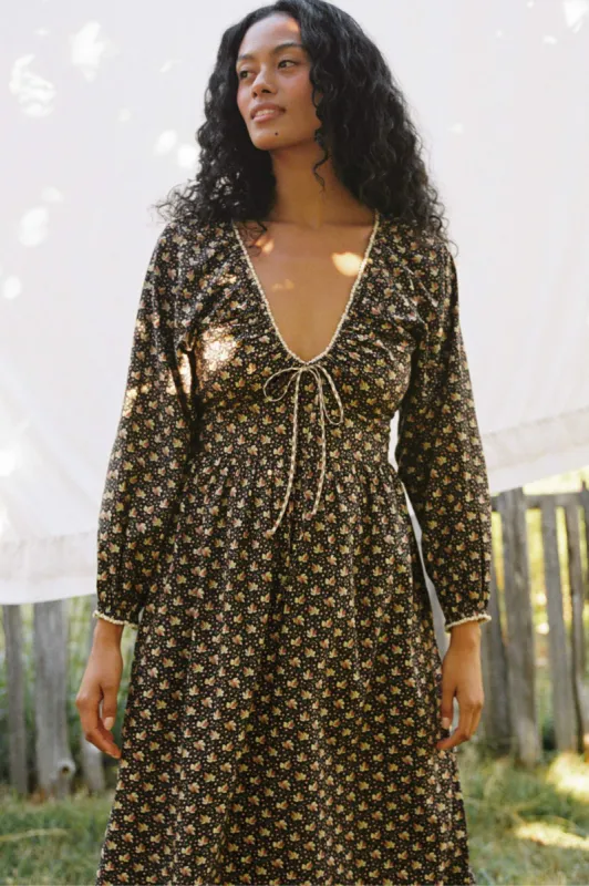 The Venus Dress | Carob Ditsy Leaf sold by Christy Dawn