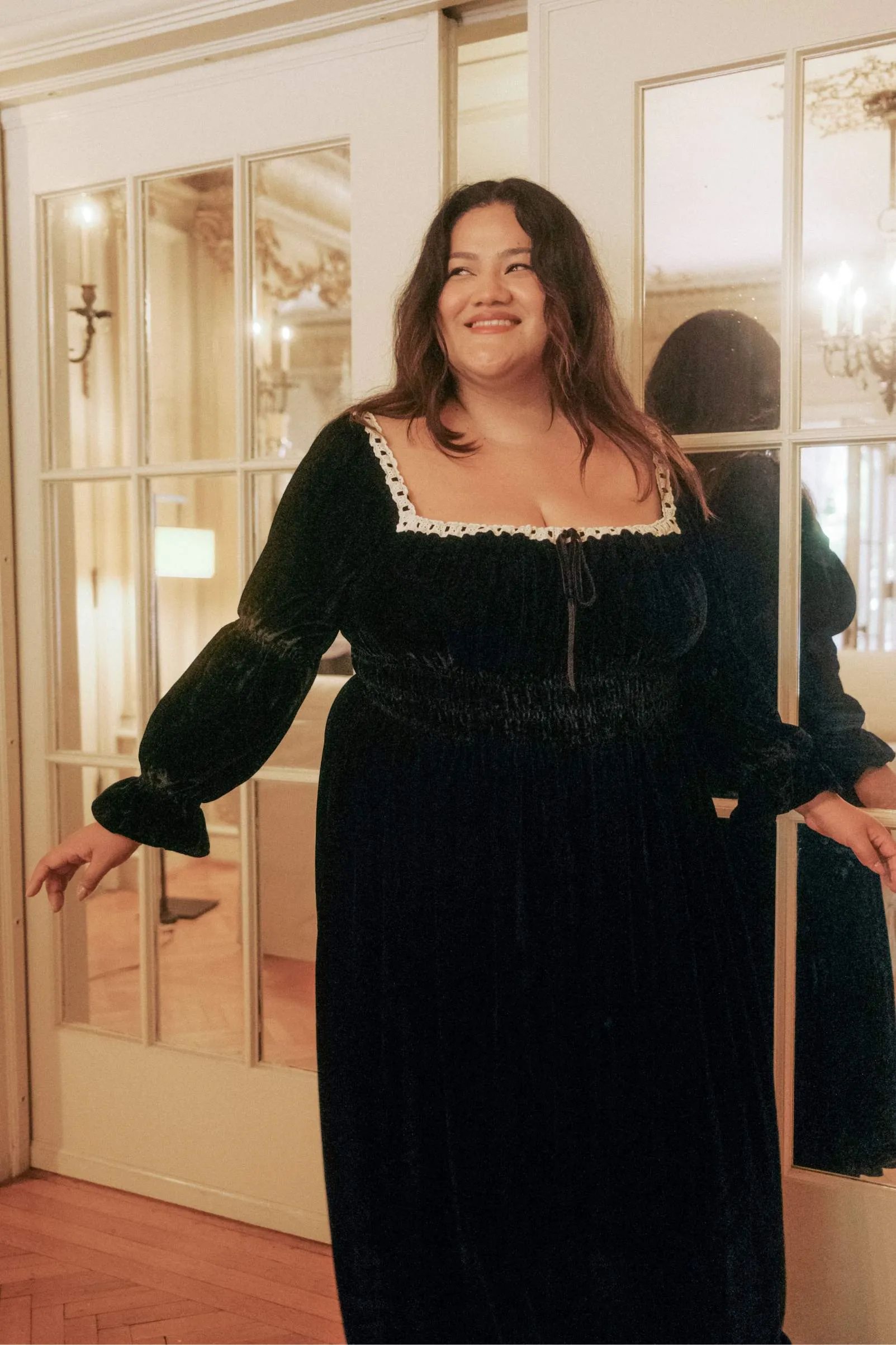 The Adelia Dress Extended | Noir Velvet sold by Christy Dawn