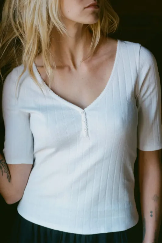 The Wren Tee | Ivory Regenerative Pointelle sold by Christy Dawn