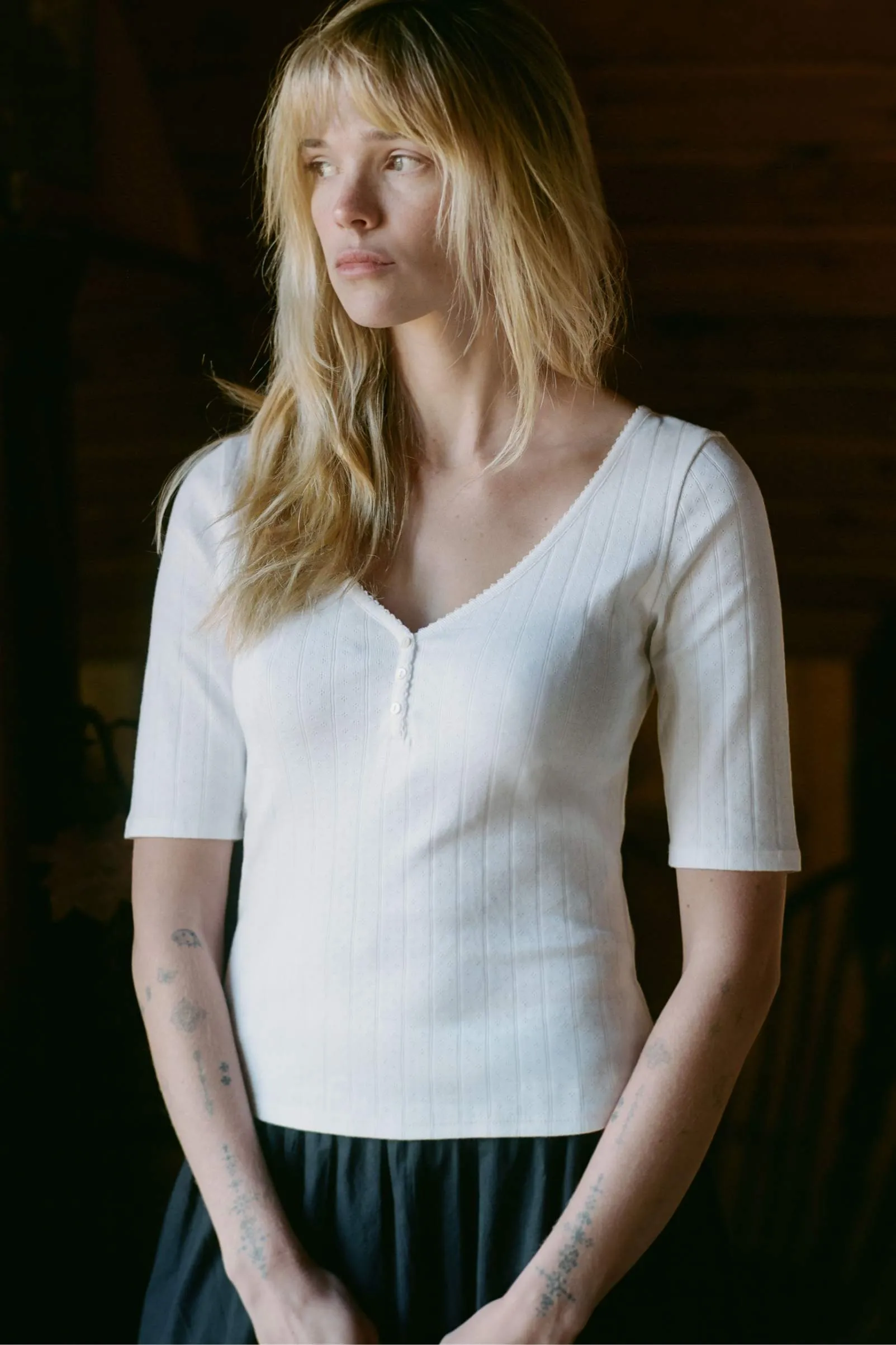 The Wren Tee | Ivory Regenerative Pointelle sold by Christy Dawn product image thumbnail 4