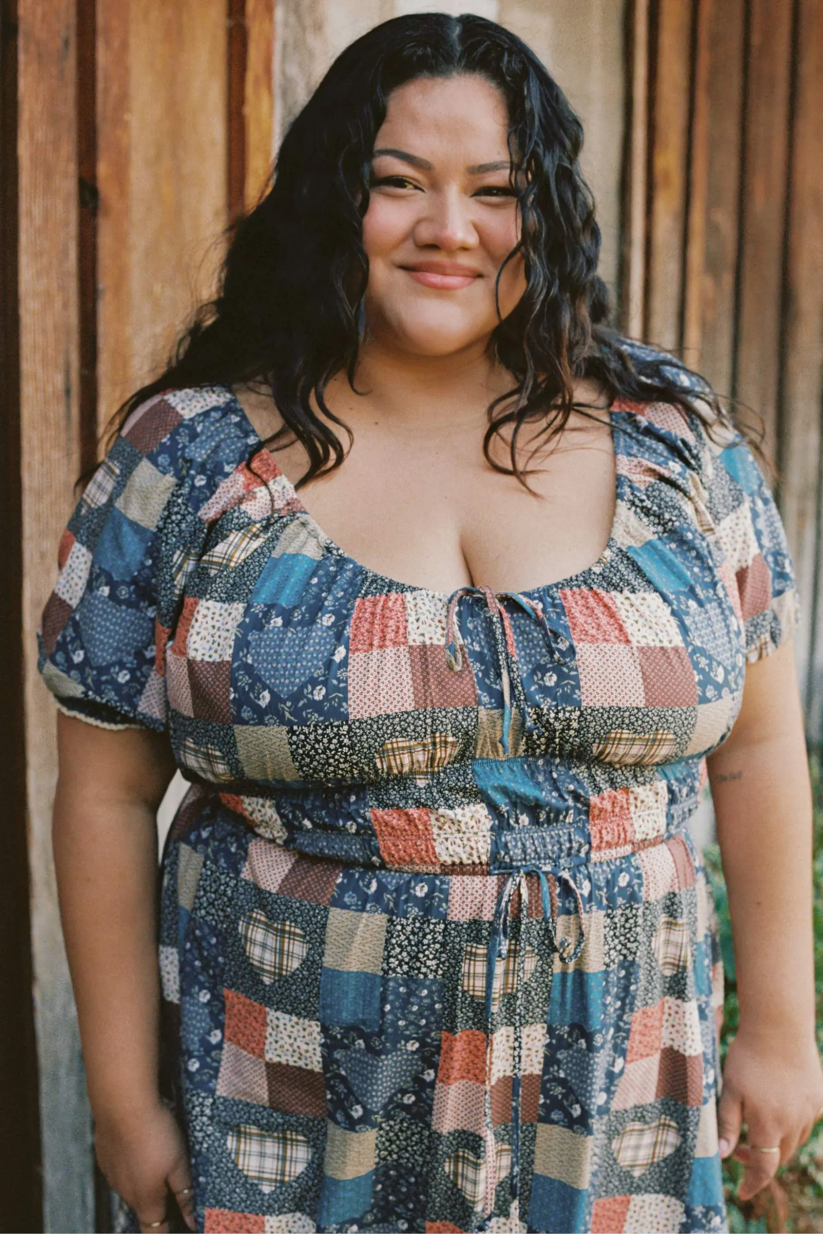 The Brynne Dress Extended | Patchwork Blues sold by Christy Dawn