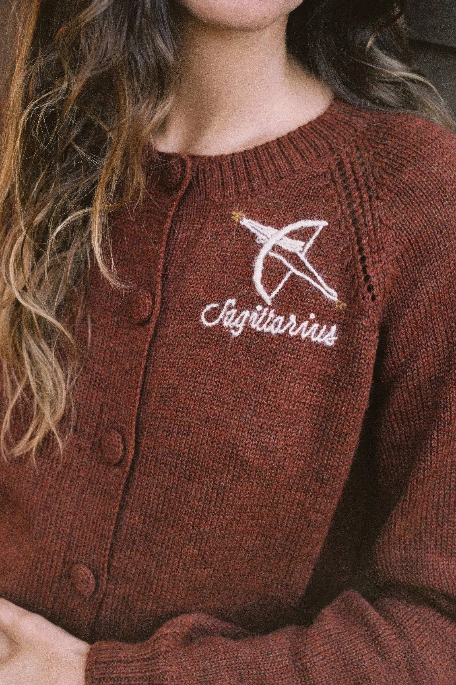 The Astral Cardigan | Sagittarius Garnet sold by Christy Dawn