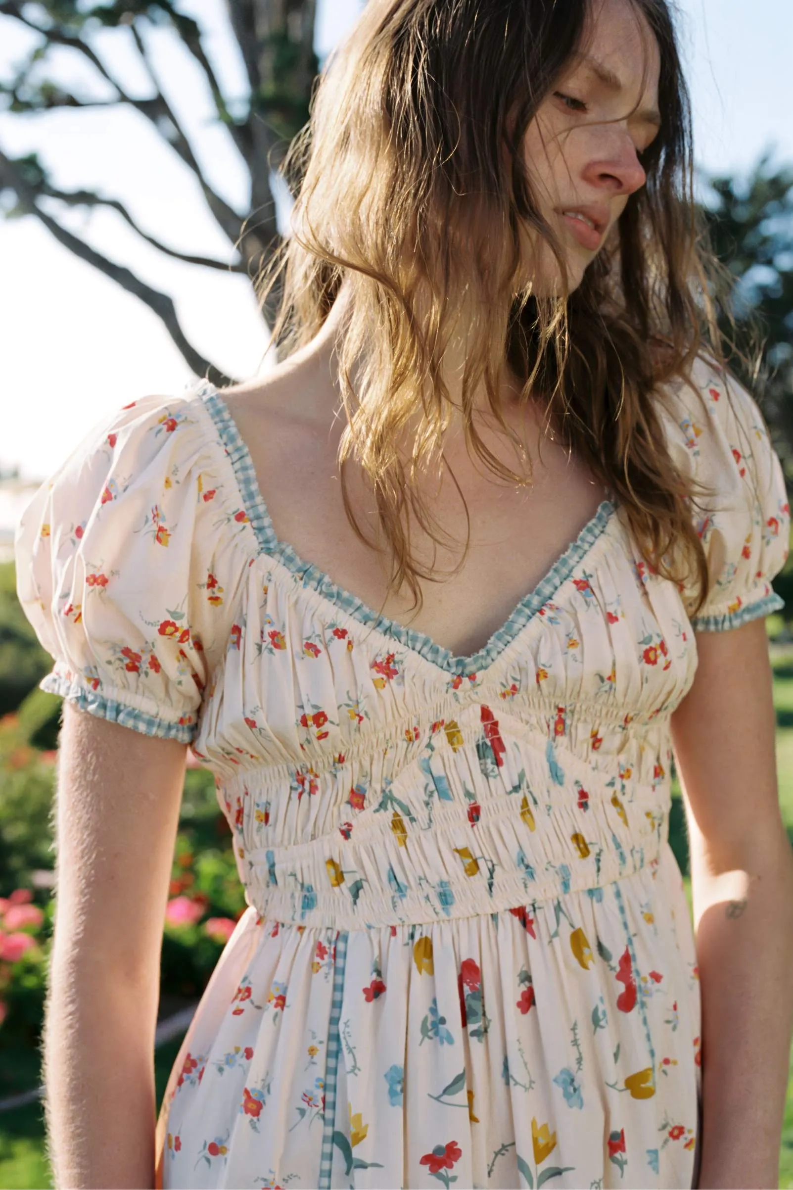 The Matilde Dress Petites | Lantana Blooms Cream sold by Christy Dawn