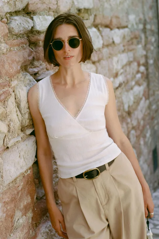 The Beth Tee | Ivory Regenerative Pointelle made by Christy Dawn