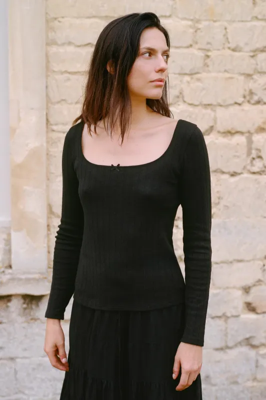 The Lita Tee | Noir Regenerative Pointelle made by Christy Dawn