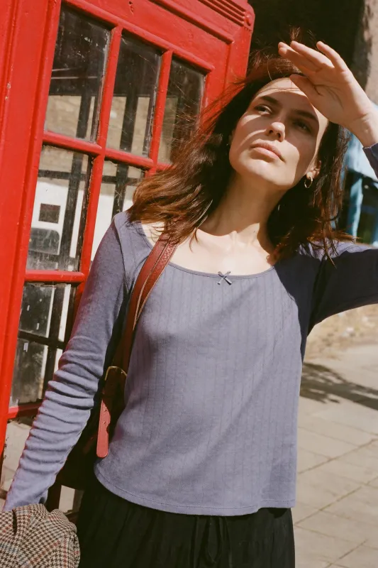 The Lita Tee | Slate Regenerative Pointelle sold by Christy Dawn