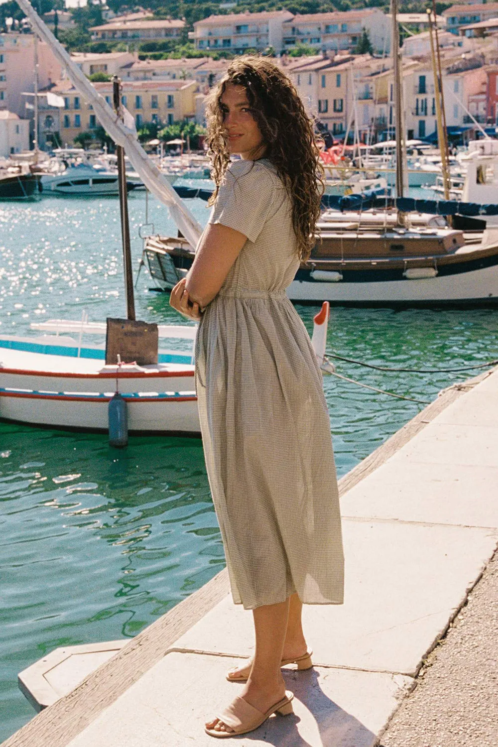 The Dawn Dress Petites | Honeydew Gingham sold by Christy Dawn