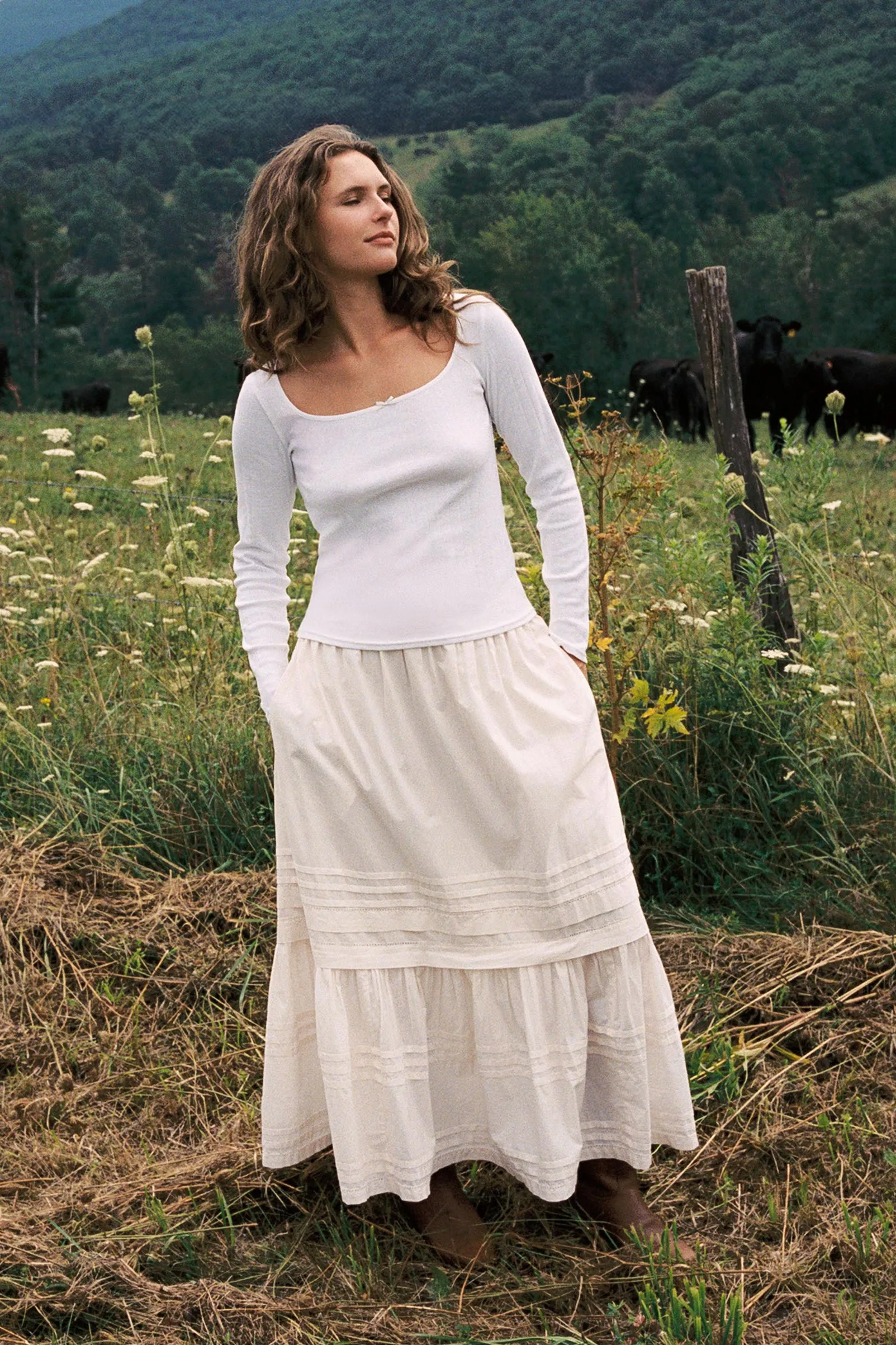 The Lita Tee | Ivory Regenerative Pointelle sold by Christy Dawn product image thumbnail 3
