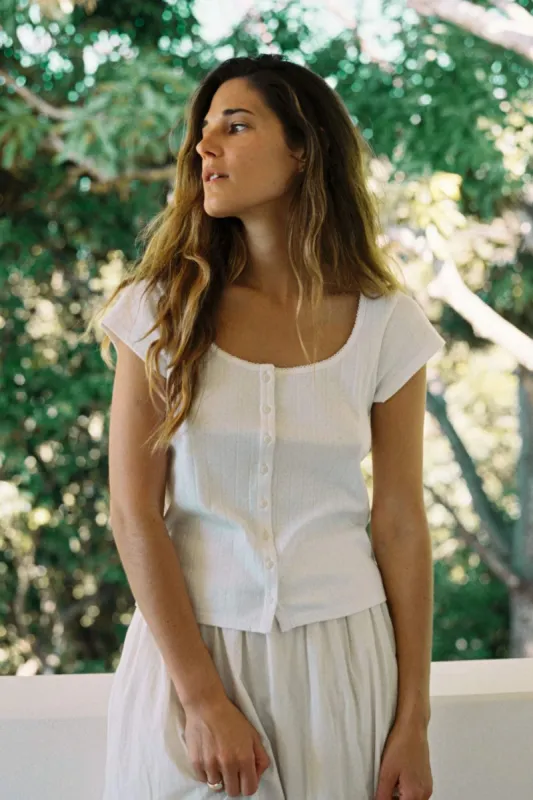 The Bridget Tee | Ivory Regenerative Pointelle sold by Christy Dawn