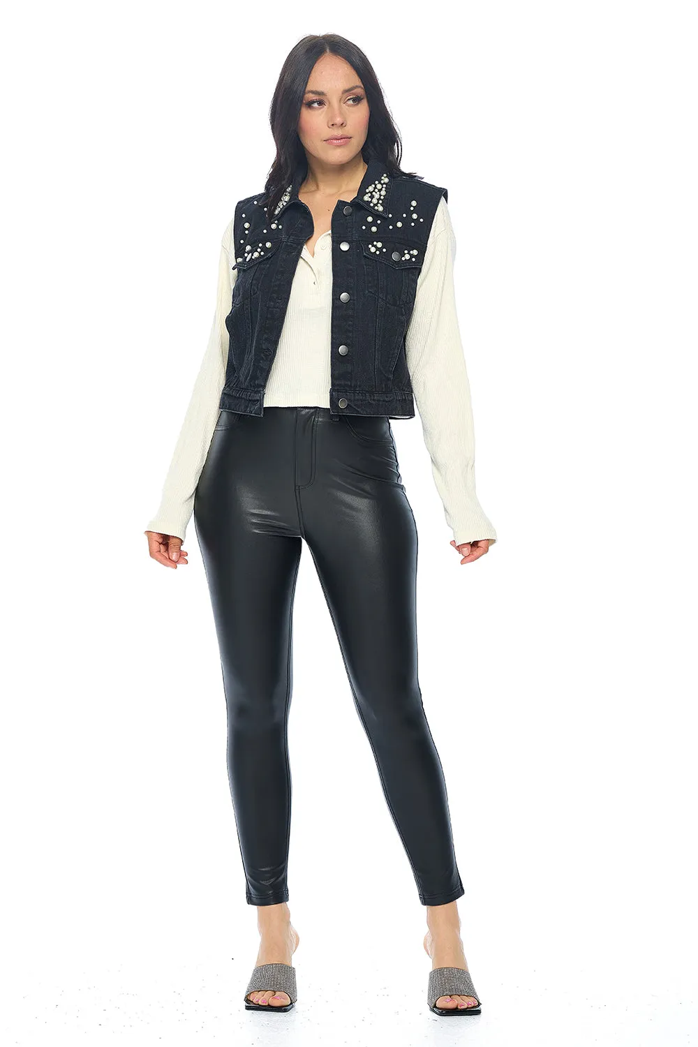 Ci Sono Pearl-Embellished Denim Vest sold by Ci Sono product image thumbnail 2