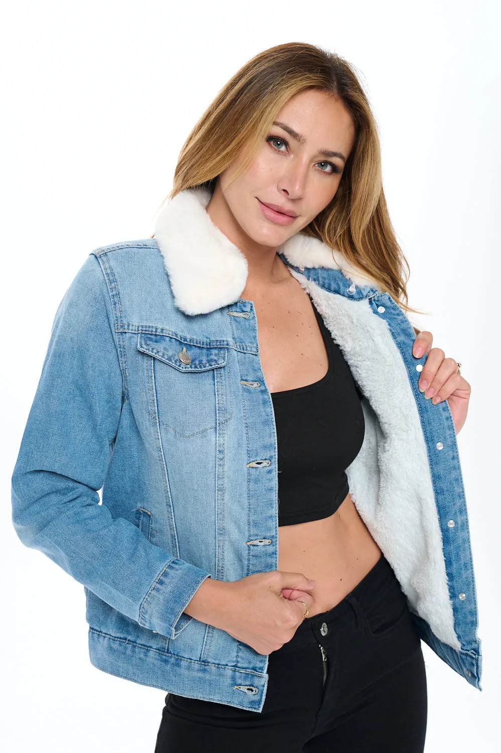 Fur-Collared Denim Jacket sold by Ci Sono product image thumbnail 5
