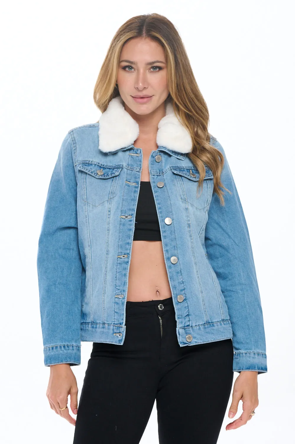 Fur-Collared Denim Jacket sold by Ci Sono product image thumbnail 2