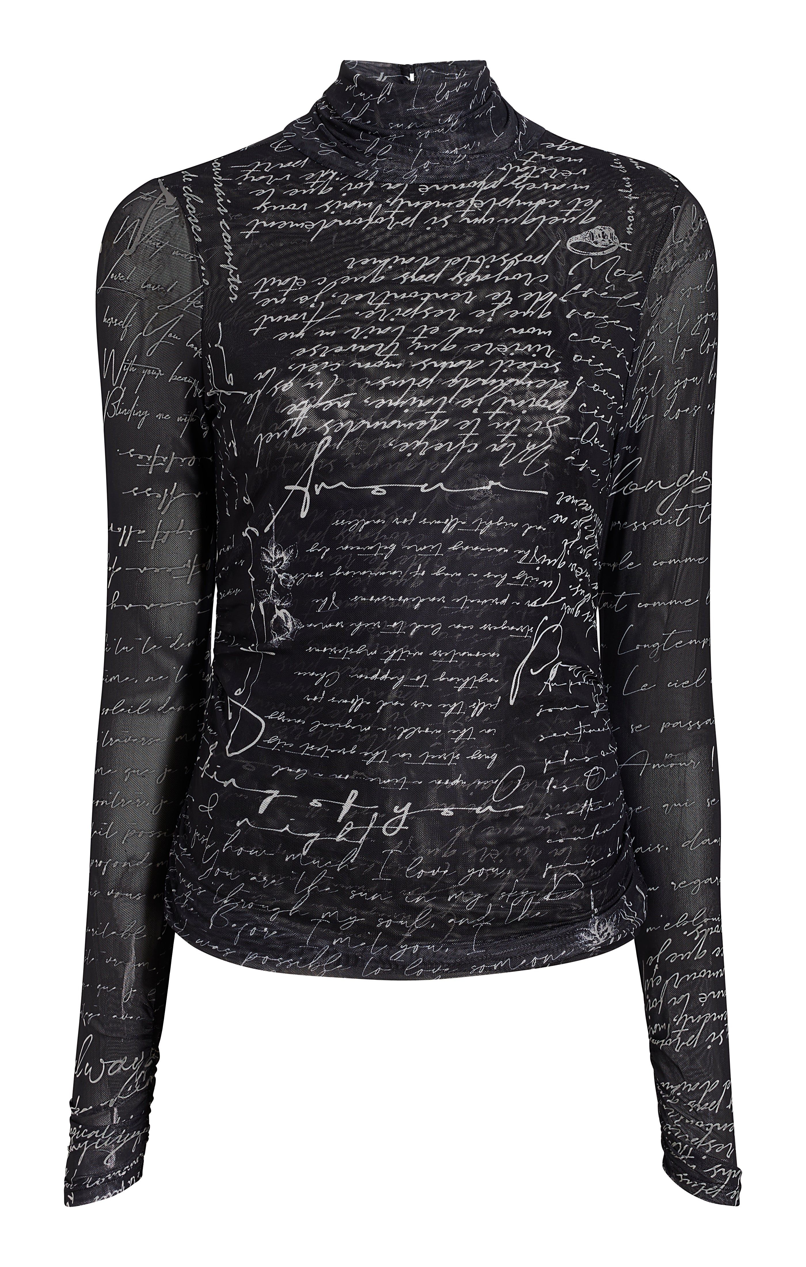 Mon Amour Shirred Mesh Turtleneck sold by cinq a sept