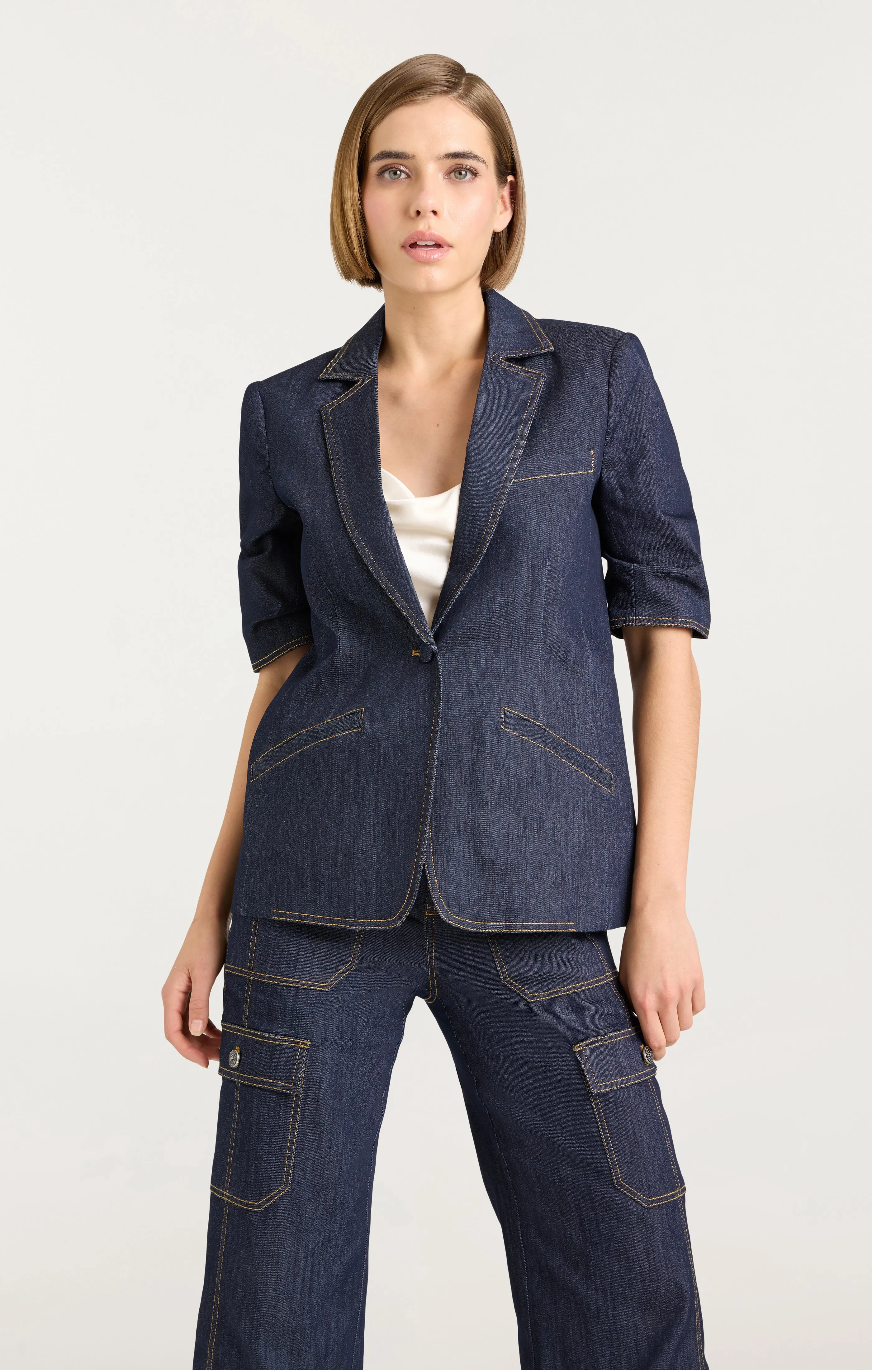 Denim Short Sleeve Khloe Blazer sold by cinq a sept product image thumbnail 3