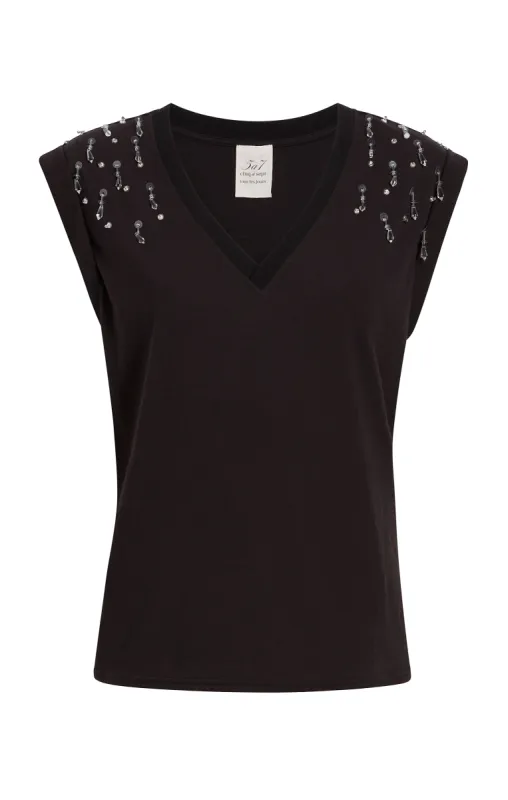 Teardrop Crystal Embellished V-Neck Bella Tee sold by cinq a sept