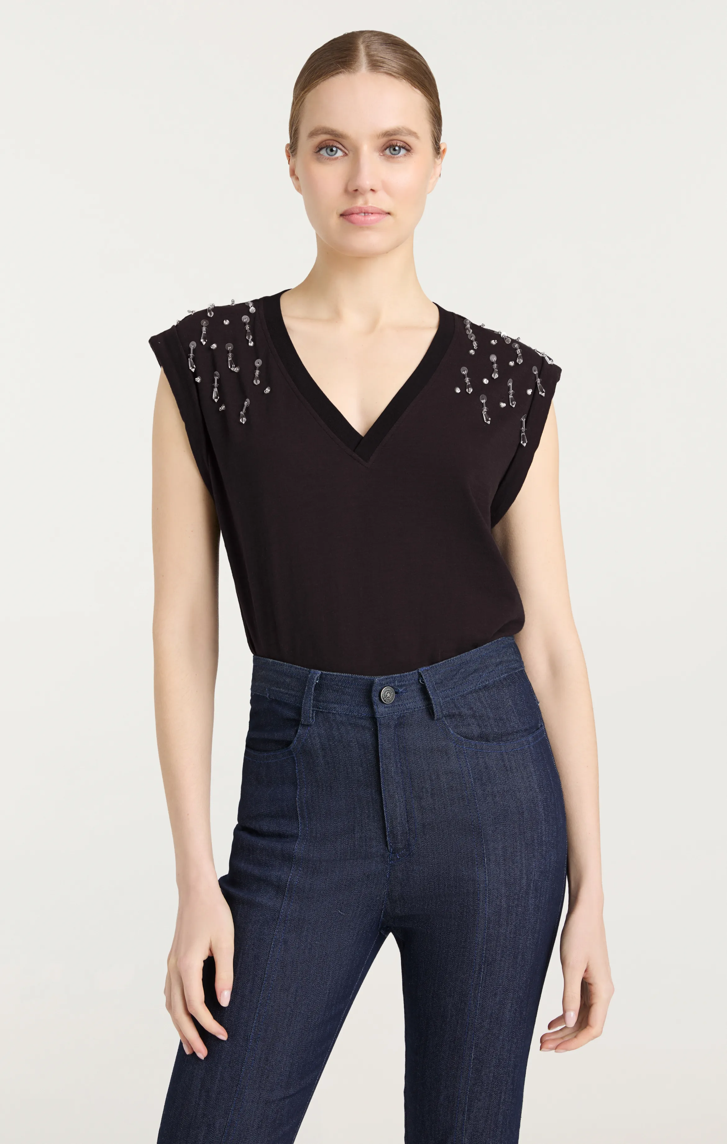 Teardrop Crystal Embellished V-Neck Bella Tee sold by cinq a sept product image thumbnail 3
