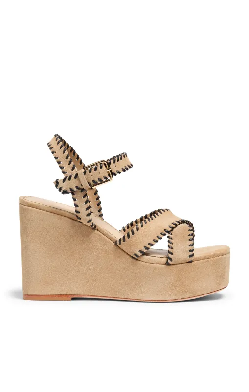 Sasha Whipstitch Suede Wedge Sandal sold by cinq a sept