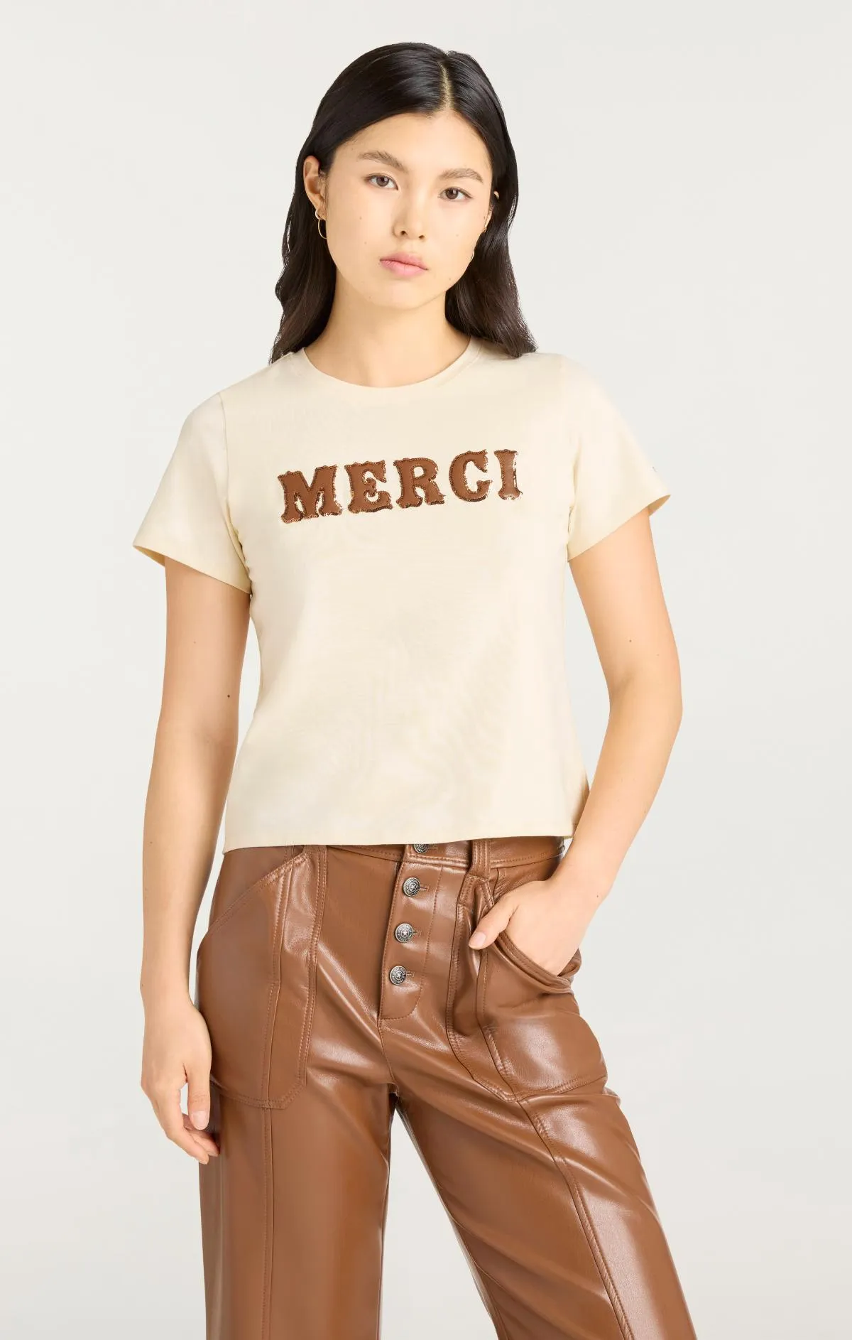 Leather Applique Merci Shrunken Tee sold by cinq a sept product image thumbnail 3