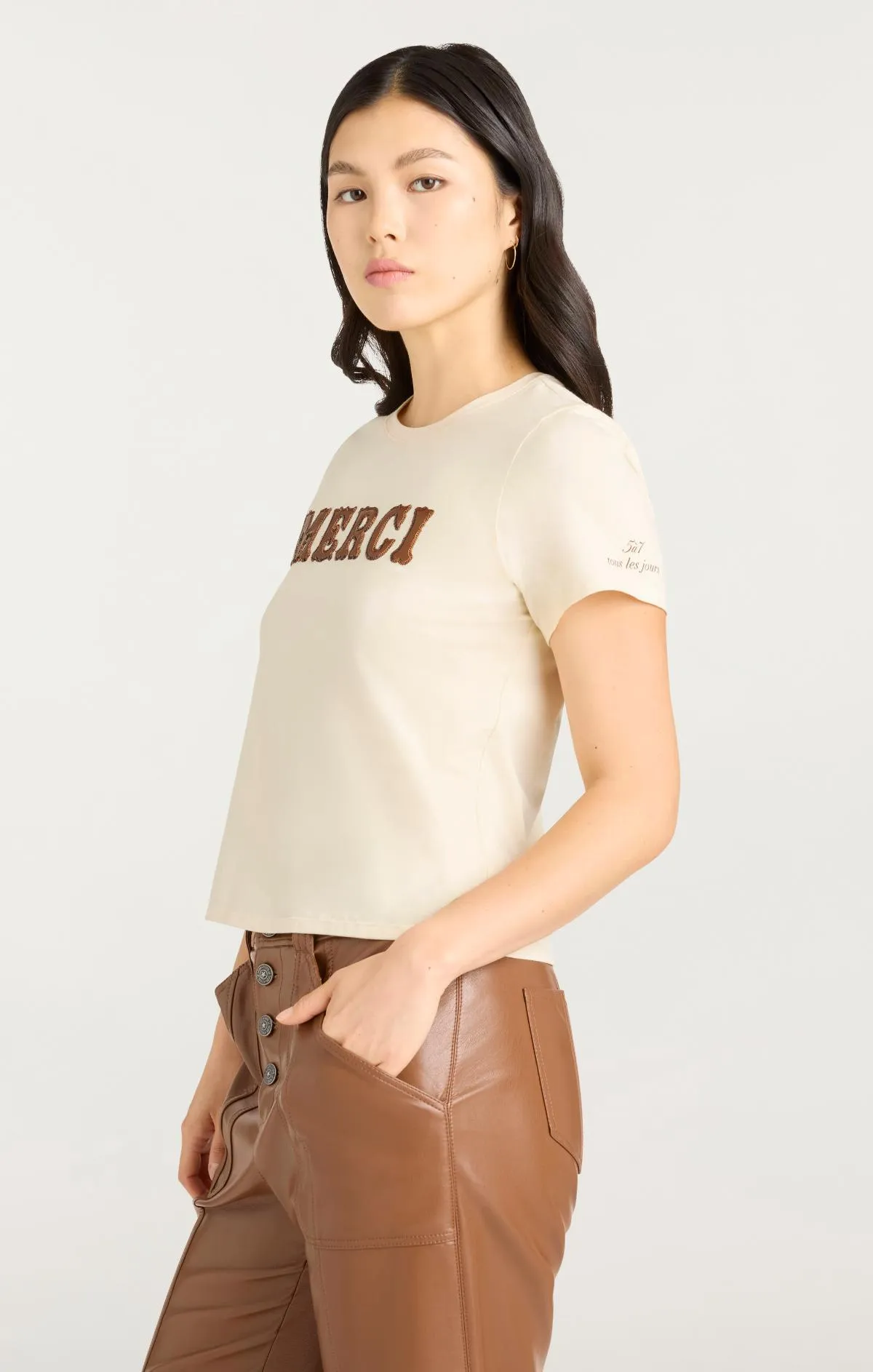 Leather Applique Merci Shrunken Tee sold by cinq a sept product image thumbnail 5
