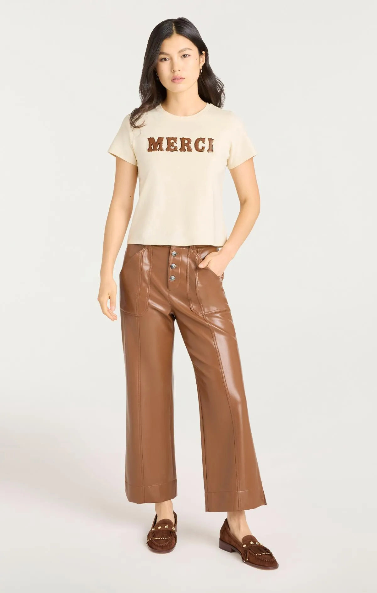 Leather Applique Merci Shrunken Tee sold by cinq a sept product image thumbnail 2