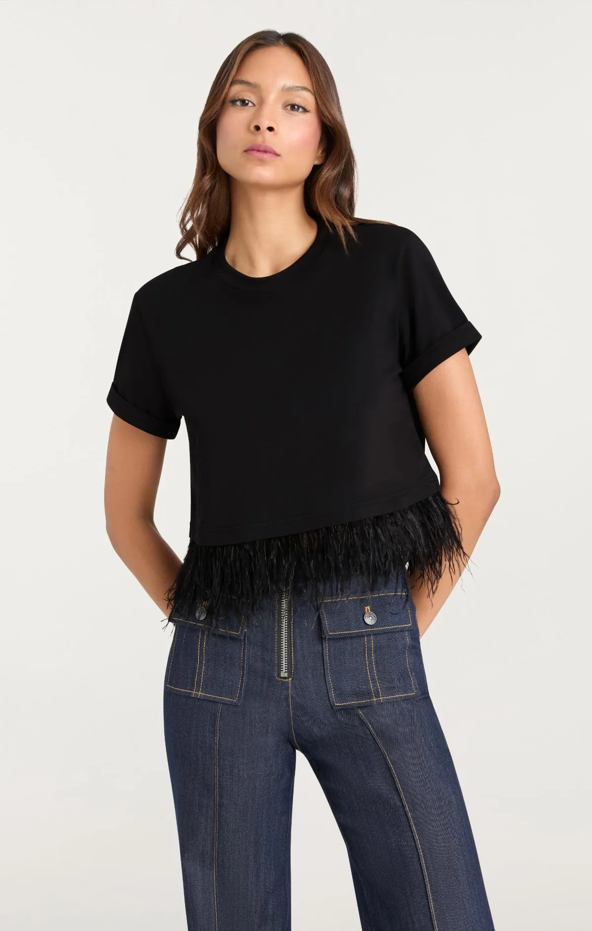 Short Sleeve Cropped Feather Tee sold by cinq a sept product image thumbnail 2