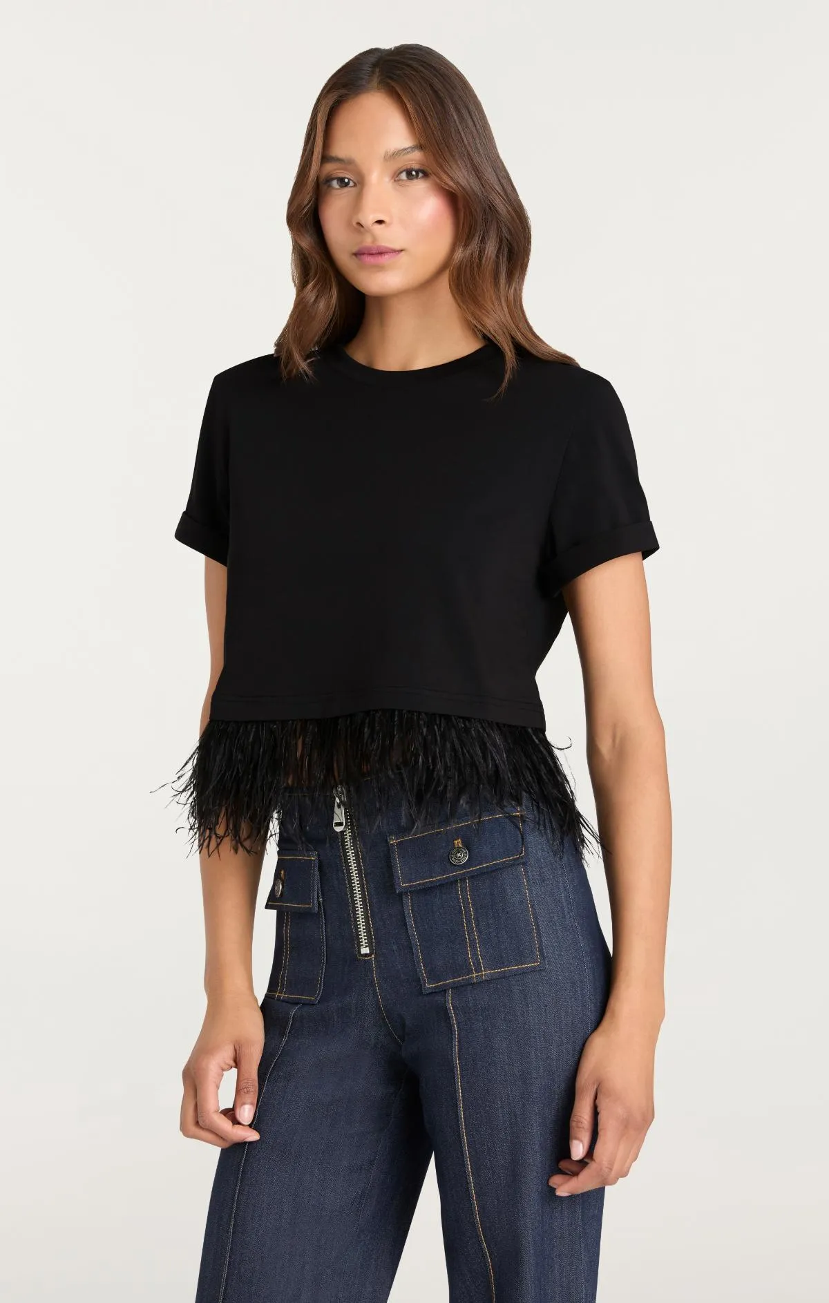 Short Sleeve Cropped Feather Tee sold by cinq a sept product image thumbnail 3