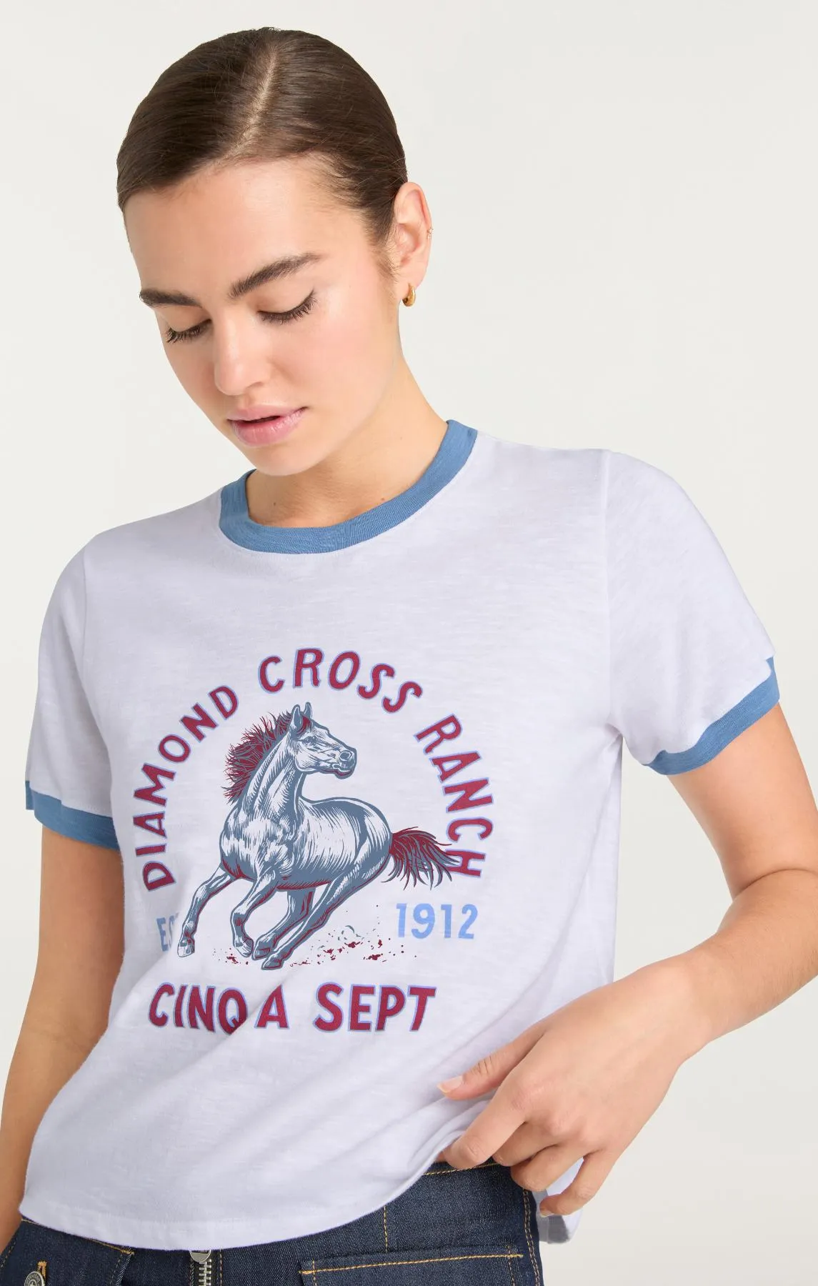 Diamond Cross Ranch X 5a7 Shrunken Ringer Tee sold by cinq a sept product image thumbnail 3