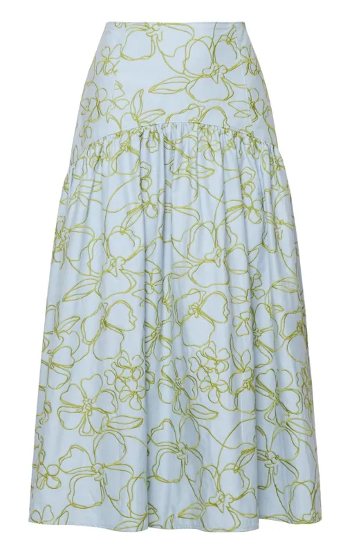 Embroidered Linework Floral Zoanne Skirt sold by cinq a sept