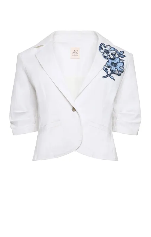 Striped Floral Short Sleeve Petit Khloe Blazer made by cinq a sept