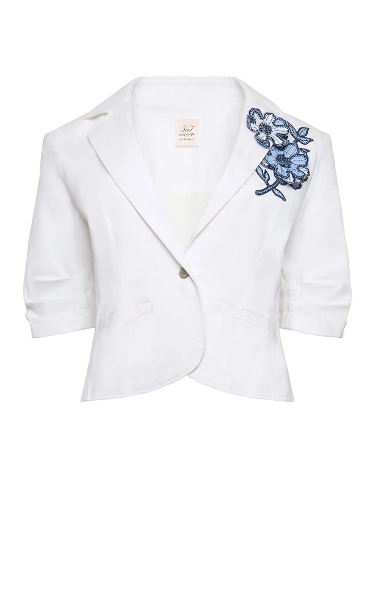 Striped Floral Short Sleeve Petit Khloe Blazer sold by cinq a sept