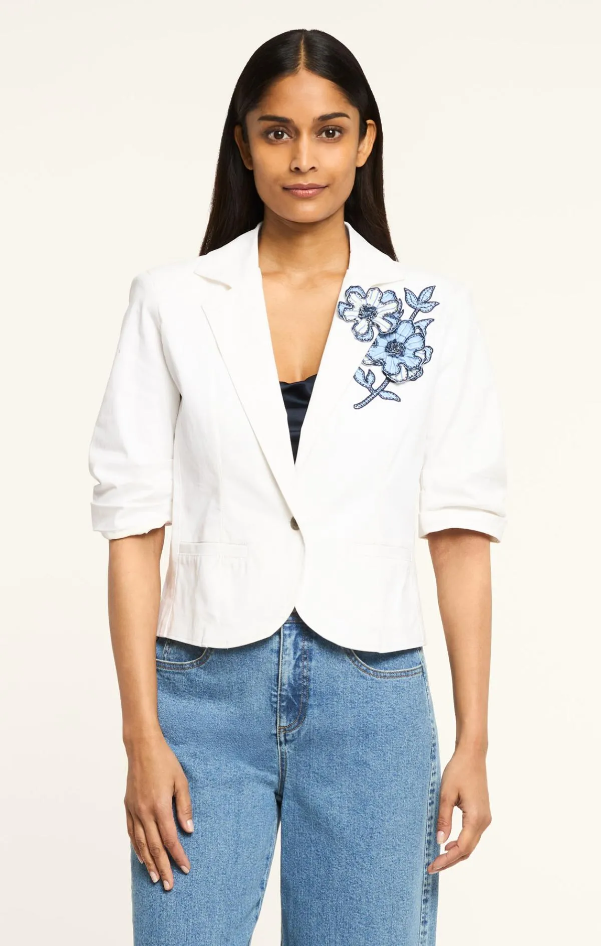 Striped Floral Short Sleeve Petit Khloe Blazer sold by cinq a sept product image thumbnail 2