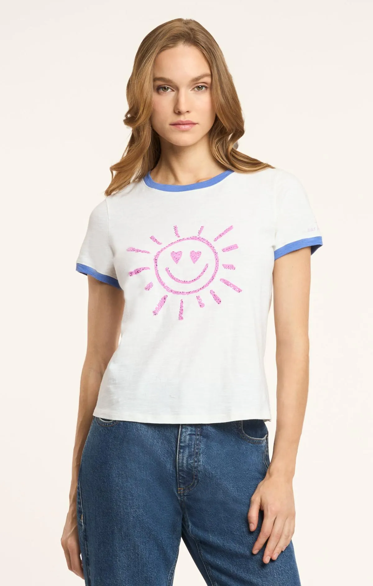 Rhinestone Smiling Sun Shrunken Ringer Tee sold by cinq a sept product image thumbnail 2