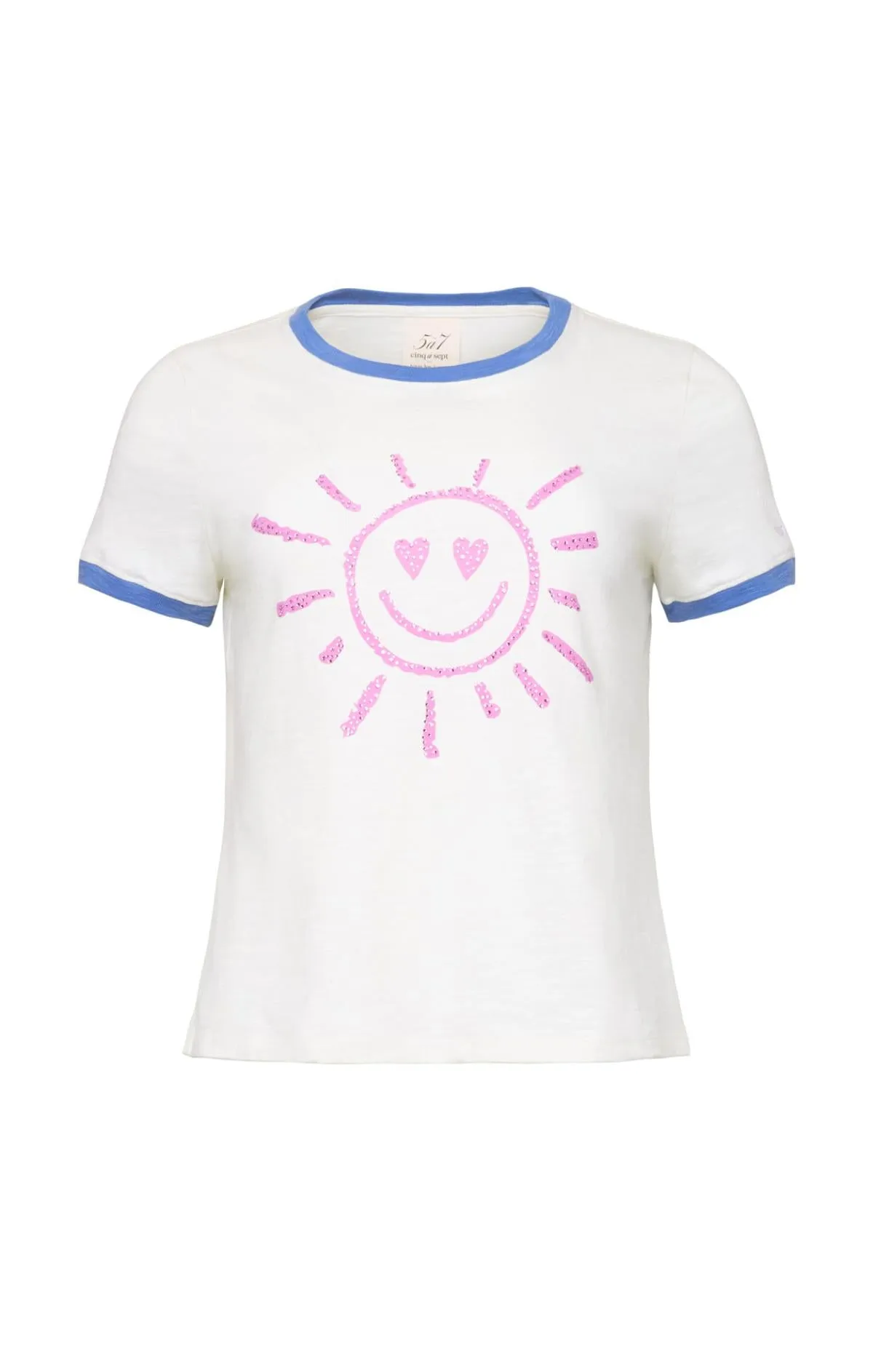 Rhinestone Smiling Sun Shrunken Ringer Tee sold by cinq a sept