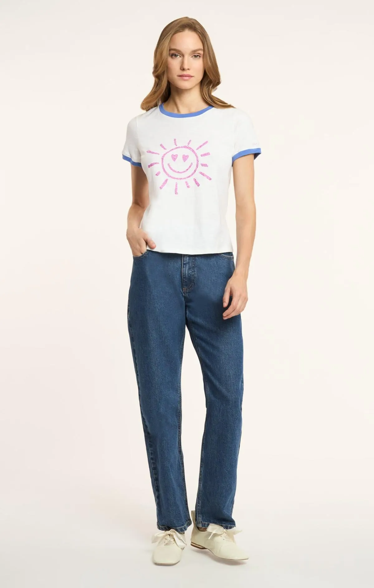 Rhinestone Smiling Sun Shrunken Ringer Tee sold by cinq a sept product image thumbnail 5