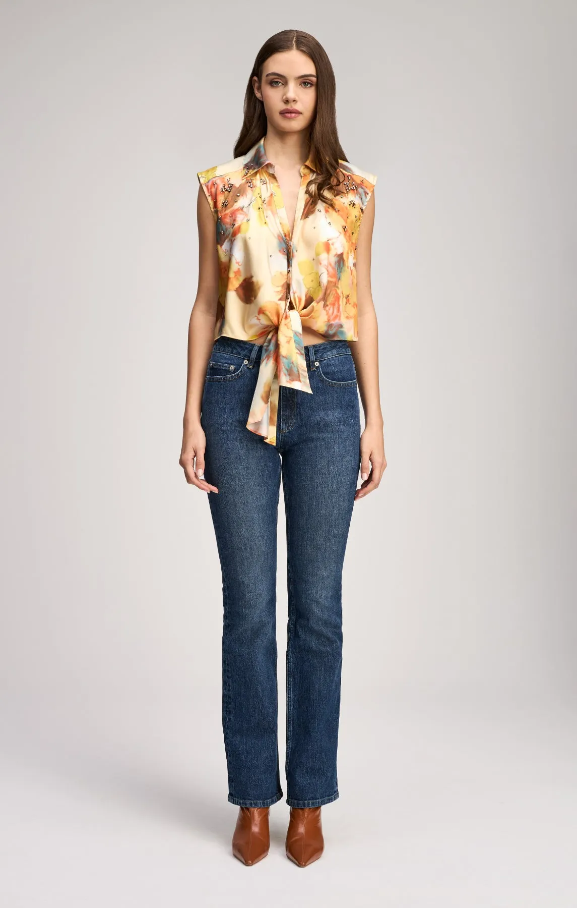 Watercolor Floral Sleeveless Marianna Top sold by cinq a sept