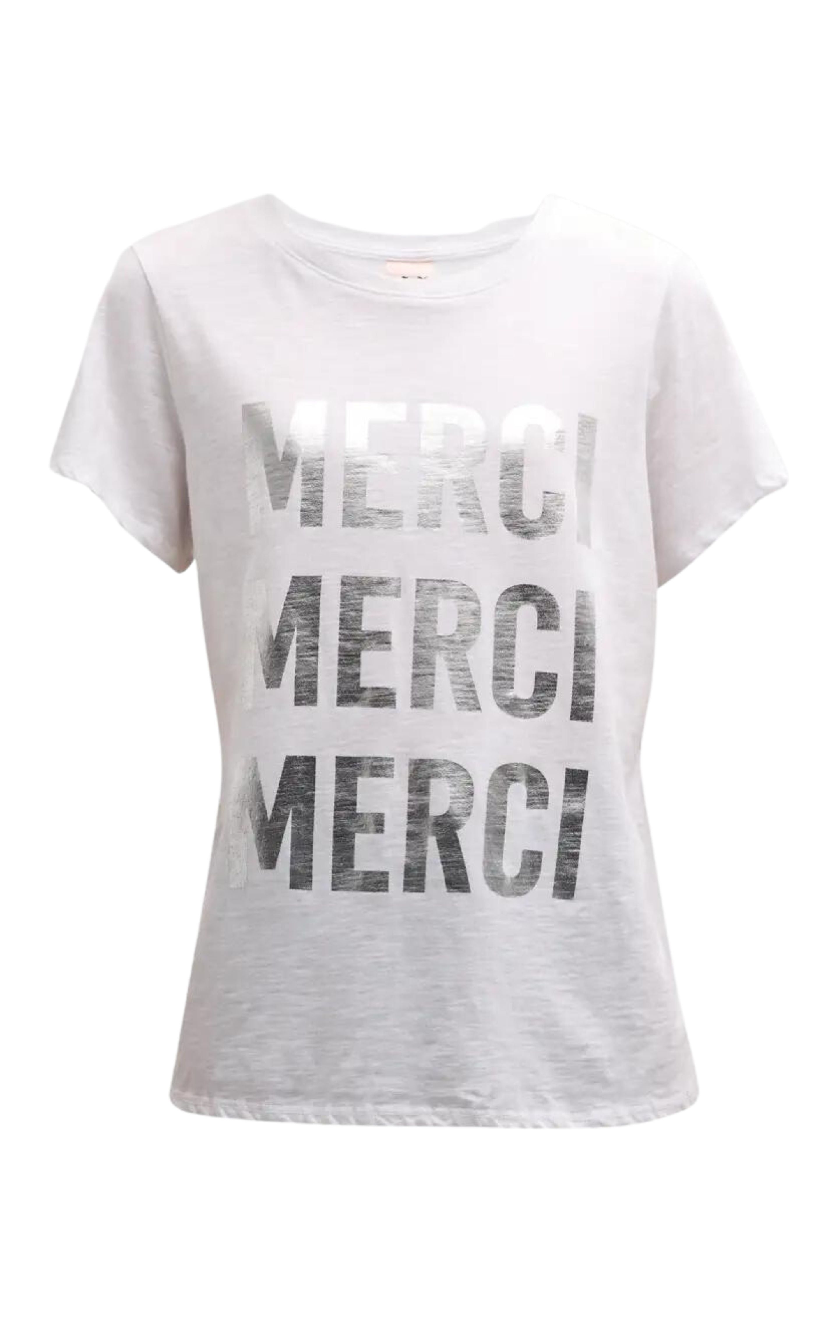 Foiled Merci Merci Merci Tee sold by cinq a sept