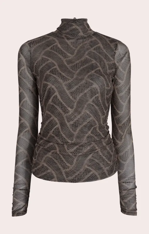 Fishnet Shirred Mesh Turtleneck sold by cinq a sept