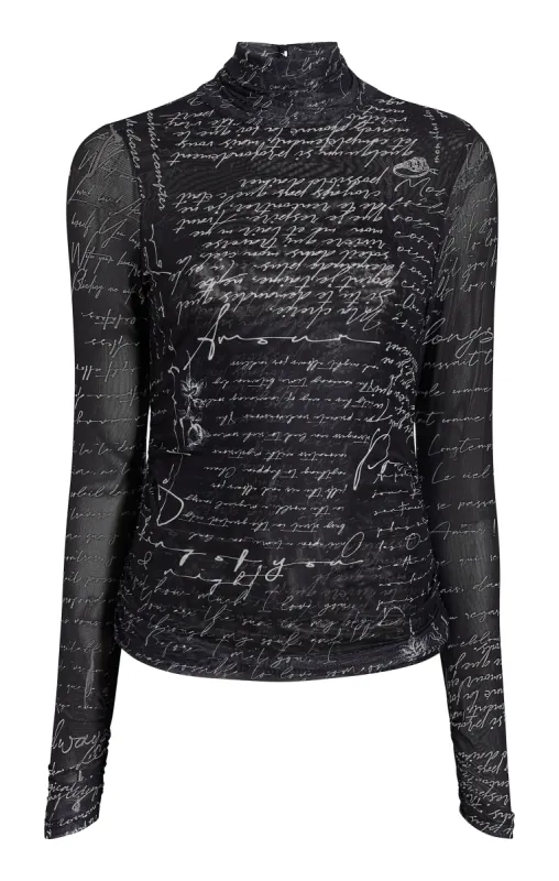 Mon Amour Shirred Mesh Turtleneck sold by cinq a sept