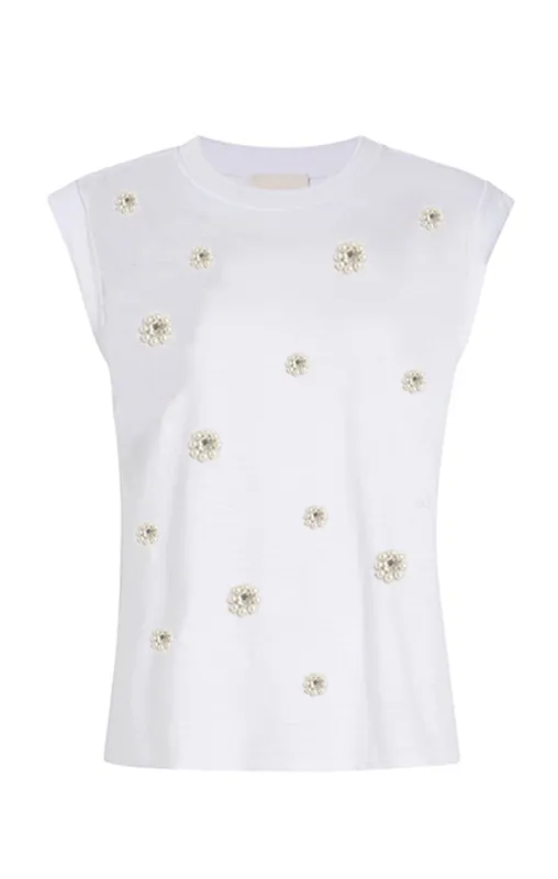 Pearl Ditsy Flower Embellished Bella Tee sold by cinq a sept