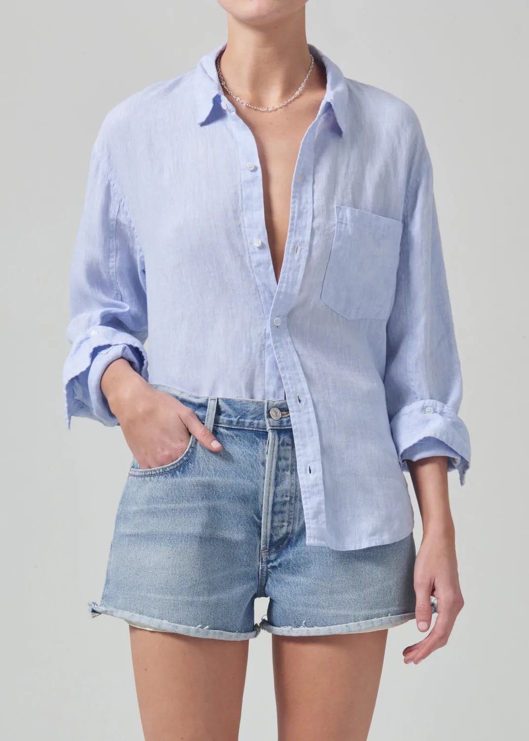 Kayla Shrunken Linen Shirt in Glint sold by Citizens Of Humanity