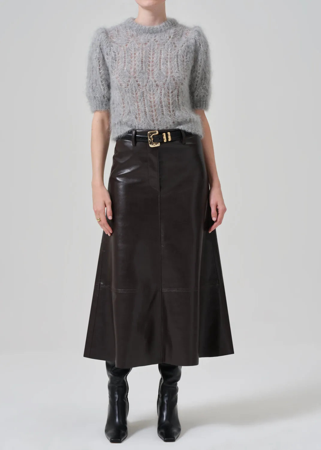 Cassia Leather Skirt in Chocolate Dark Brown sold by Citizens Of Humanity
