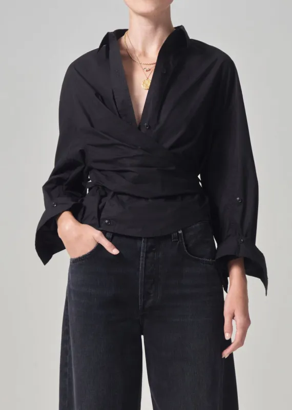 Vienna Wrap Shirt in Black sold by Citizens Of Humanity