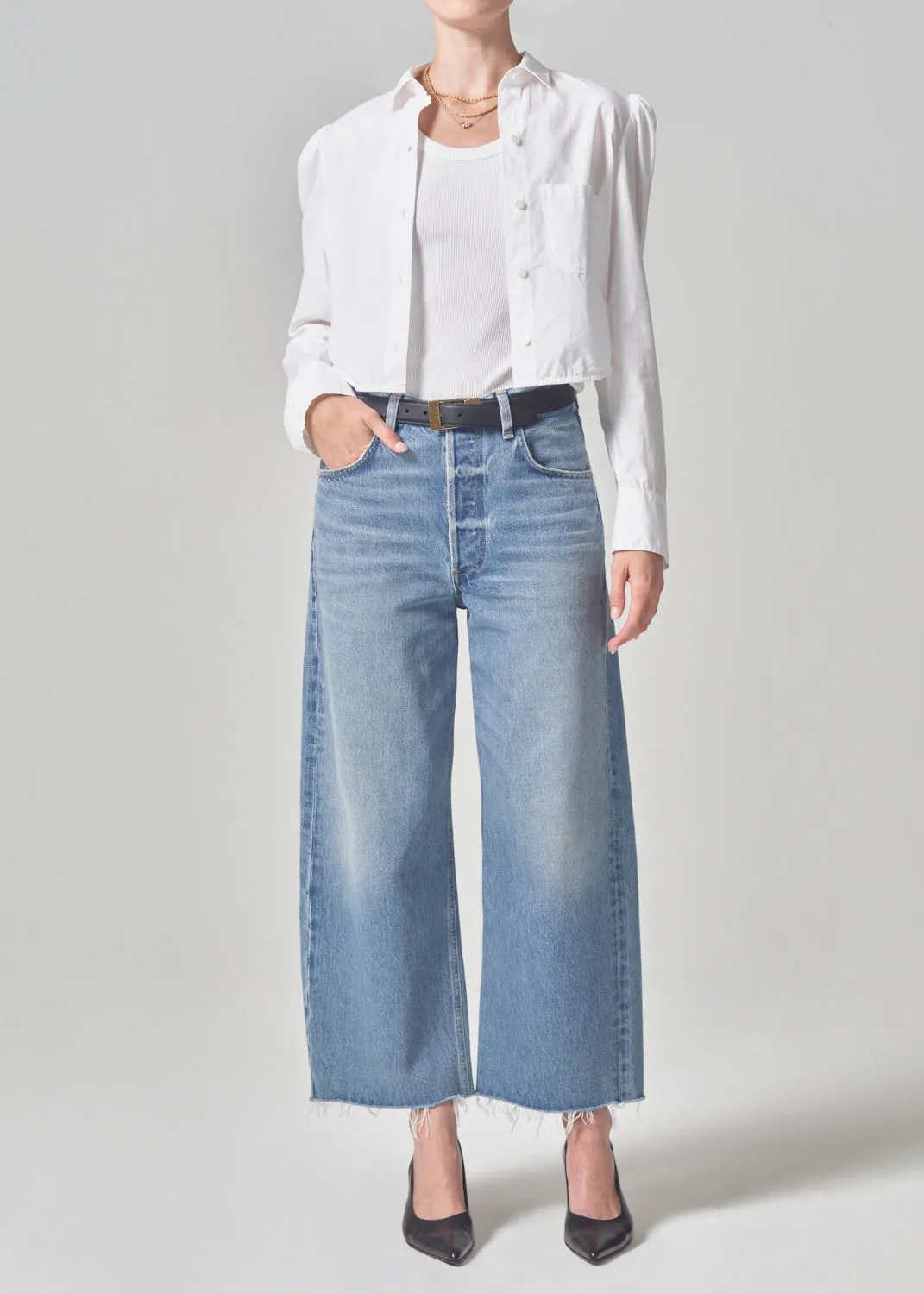 Nia Puff Sleeve Crop Shirt in Optic White sold by Citizens Of Humanity product image thumbnail 5