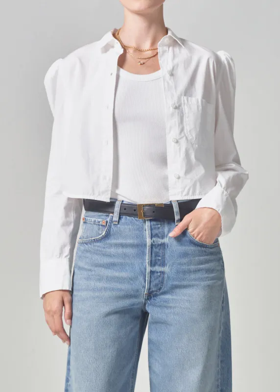 Nia Puff Sleeve Crop Shirt in Optic White made by Citizens Of Humanity