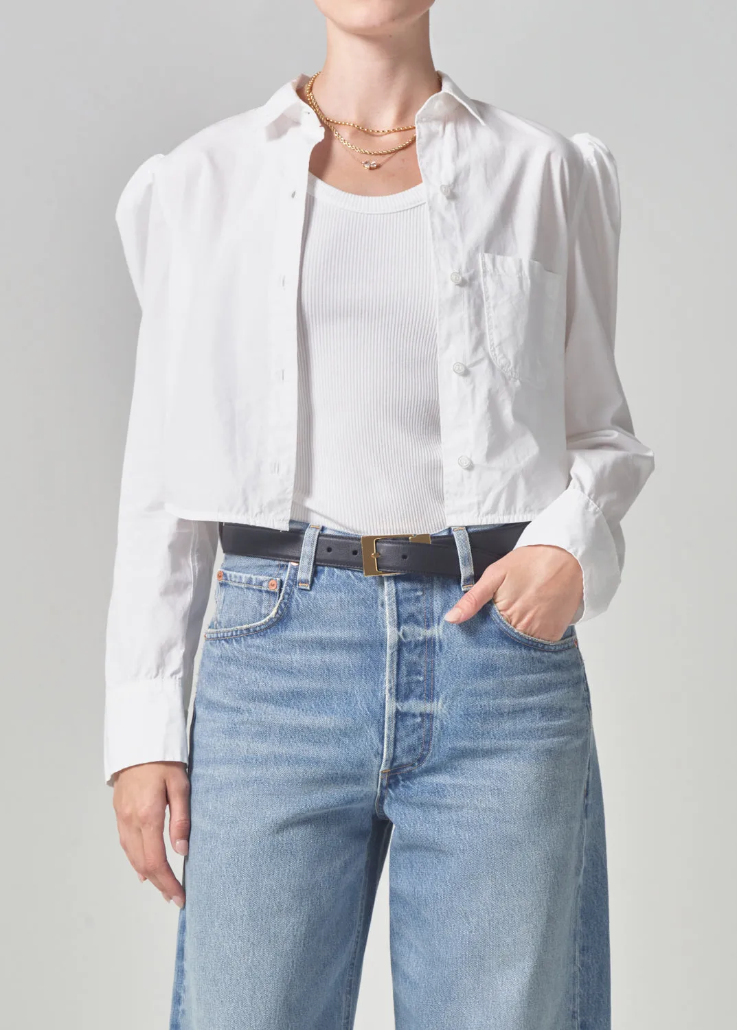 Nia Puff Sleeve Crop Shirt in Optic White sold by Citizens Of Humanity