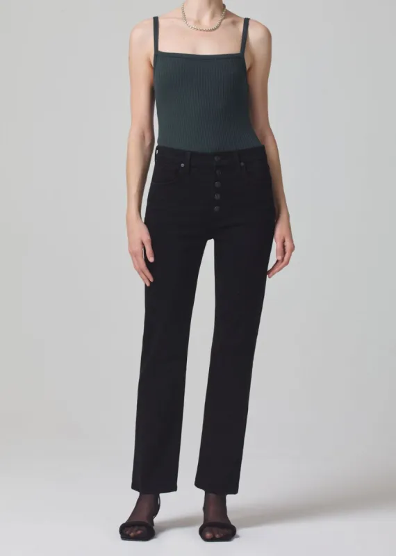 Daphne High Rise Stovepipe Exposed Fly in Jet Black sold by Citizens Of Humanity