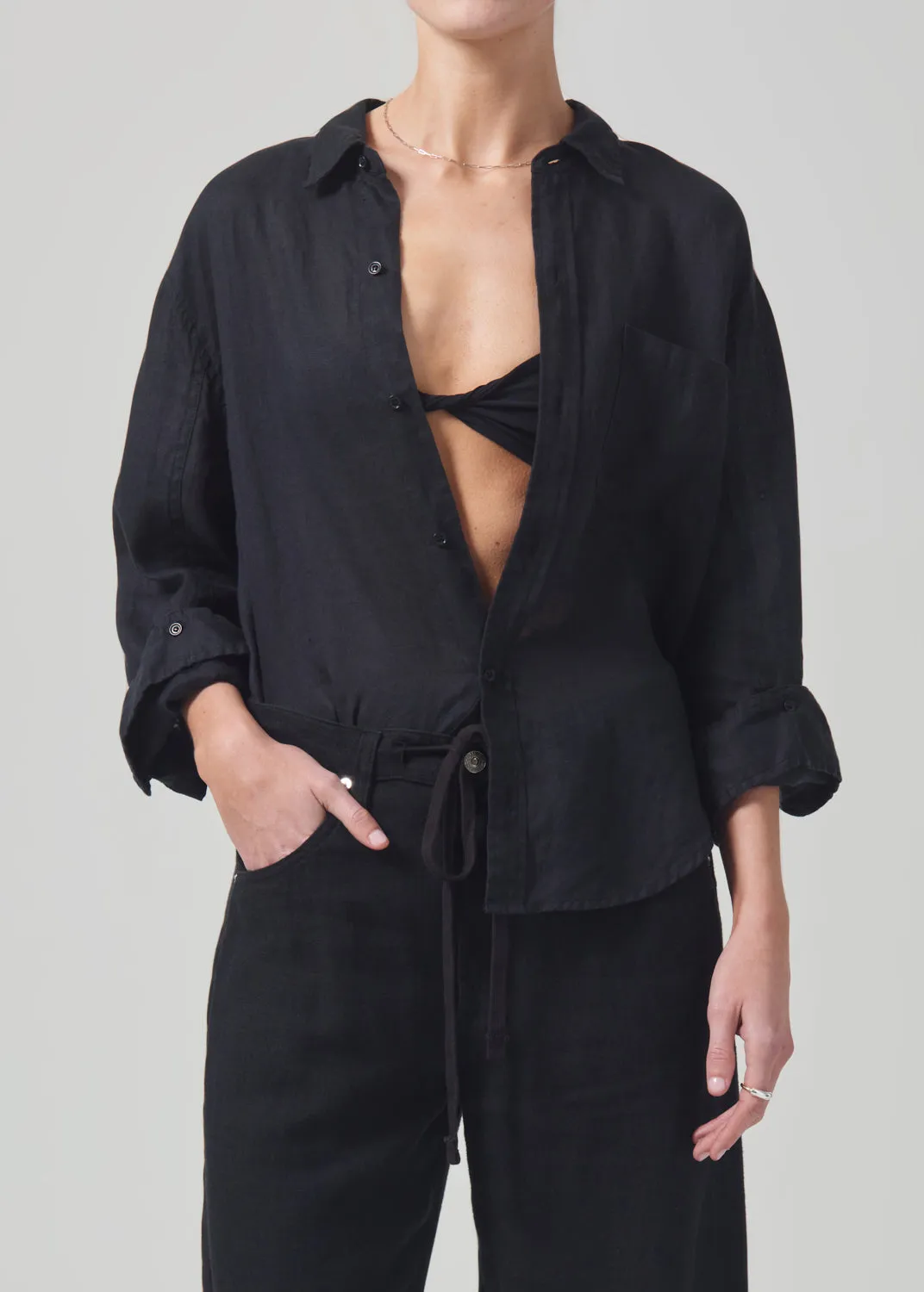 Kayla Shrunken Linen Shirt in Black sold by Citizens Of Humanity