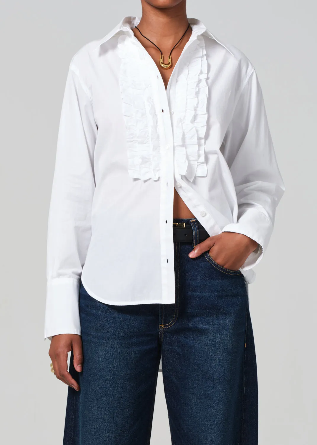 Ruffle Tuxedo Shirt in White sold by Citizens Of Humanity