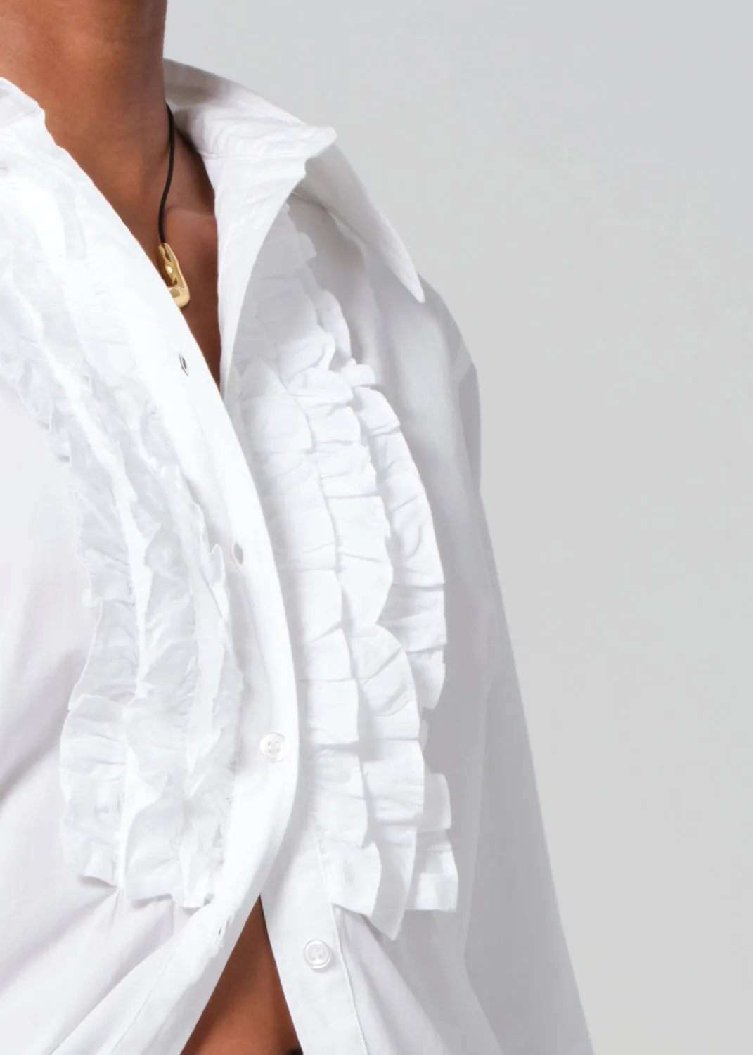 Ruffle Tuxedo Shirt in White sold by Citizens Of Humanity product image thumbnail 4