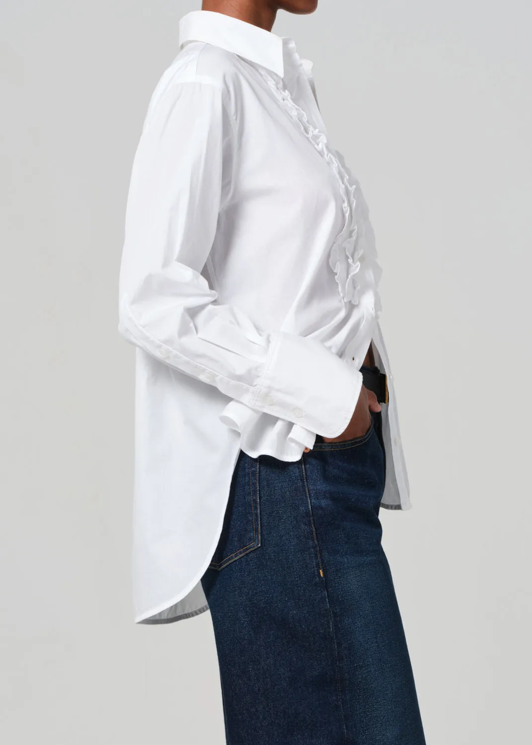 Ruffle Tuxedo Shirt in White sold by Citizens Of Humanity product image thumbnail 3